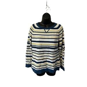 Eddie Bauer Striped Sweater Womens Size Small Cotton Blend Green Blue White
